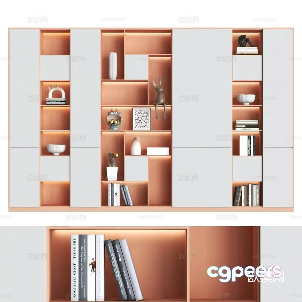 Light luxury bookcase Modern bookcase Combination bookcase Study room bookcase Full wall bookcase 3D model