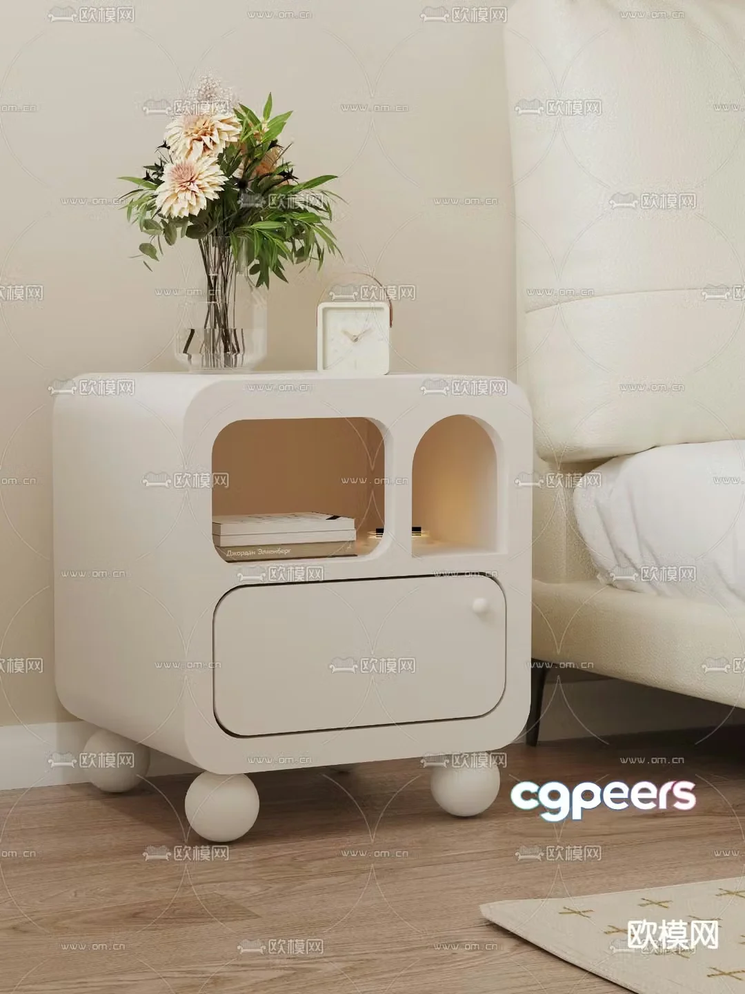 Cream style bedside table 3d model