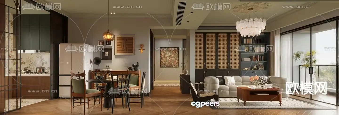 French living and dining room medieval style living and dining room 3D model