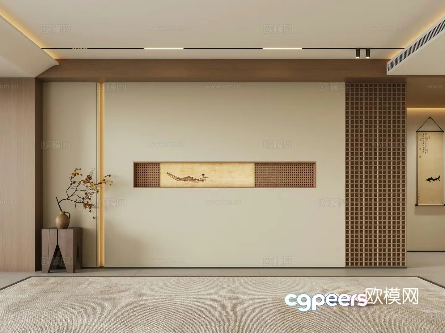 Zen new Chinese style living room sofa background wall 3d model