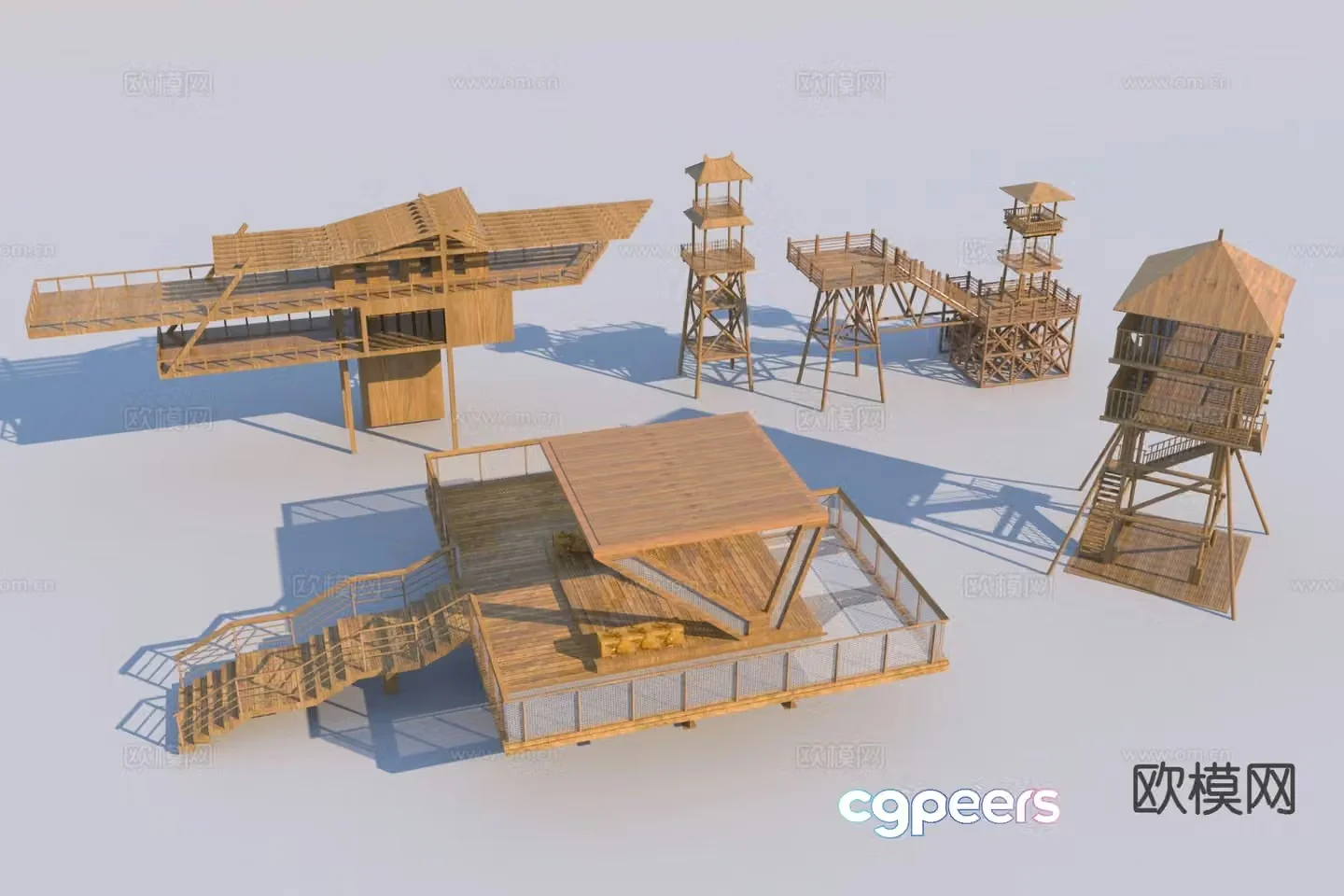 Chinese style watchtower viewing tower 3D model