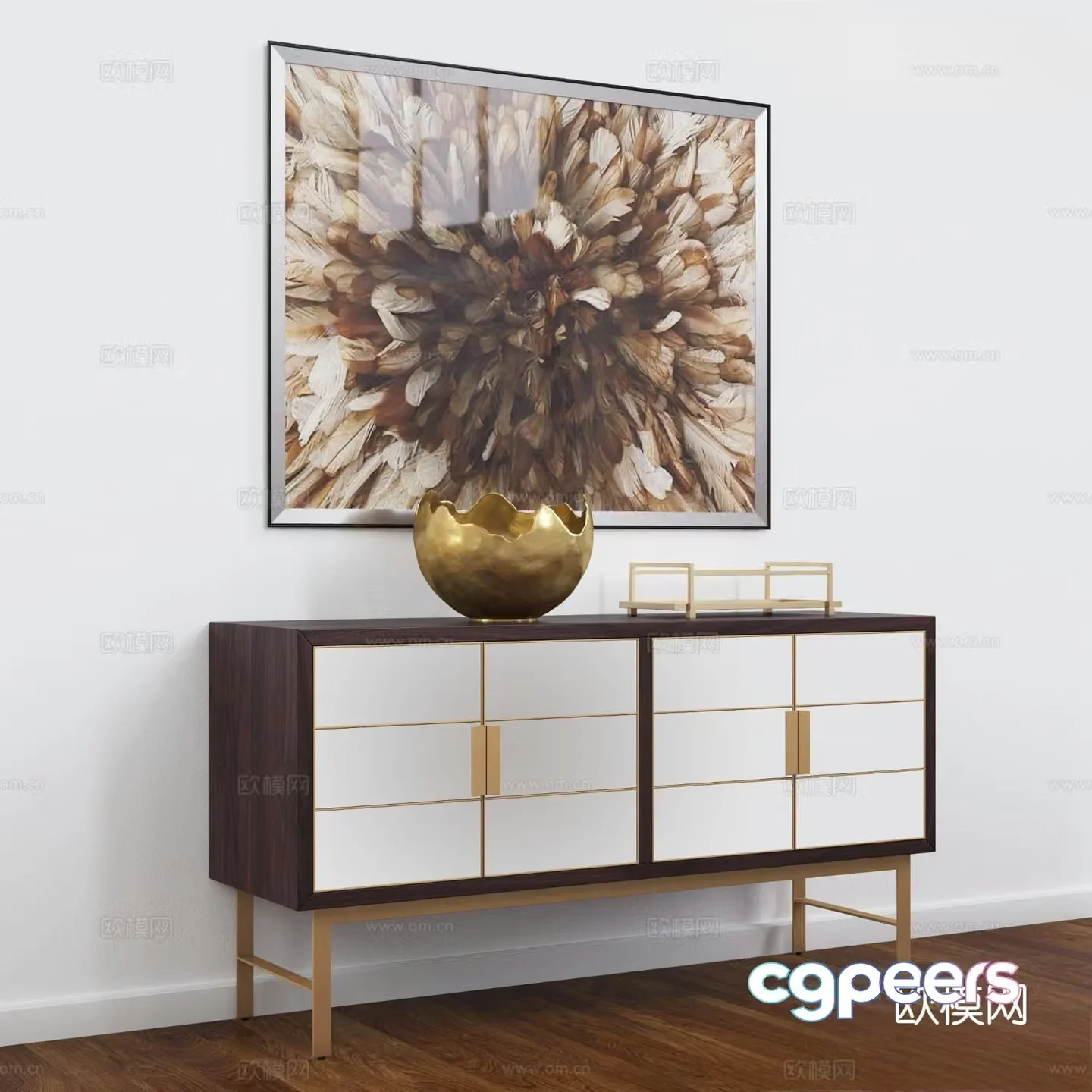 Italian solid wood entrance cabinet side cabinet 3D model