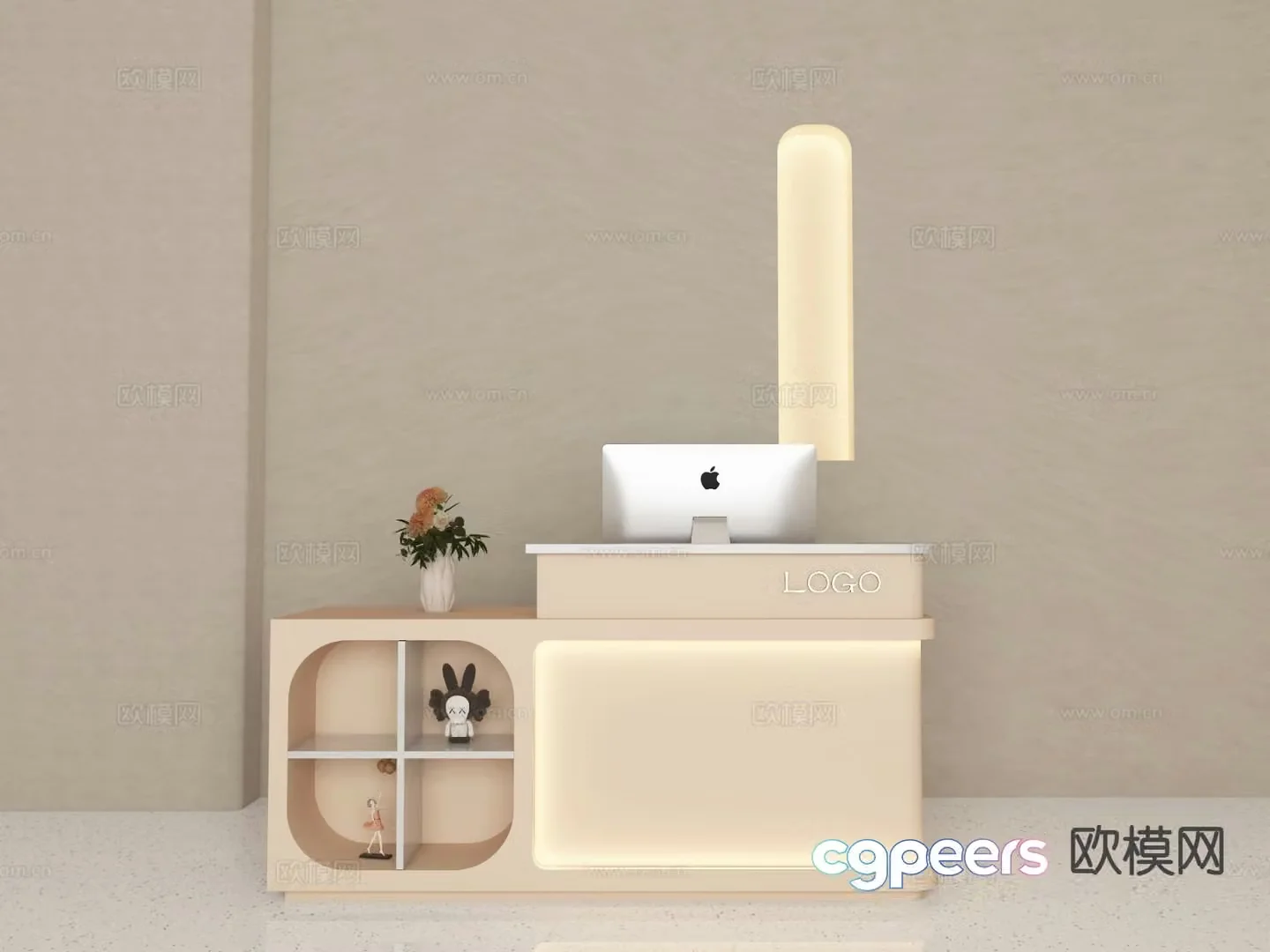 Modern minimalist front desk reception desk 3d model