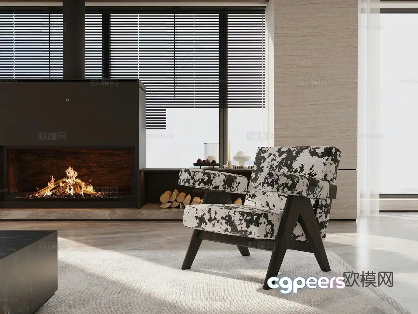 Middle-aged leisure chair fireplace 3d model
