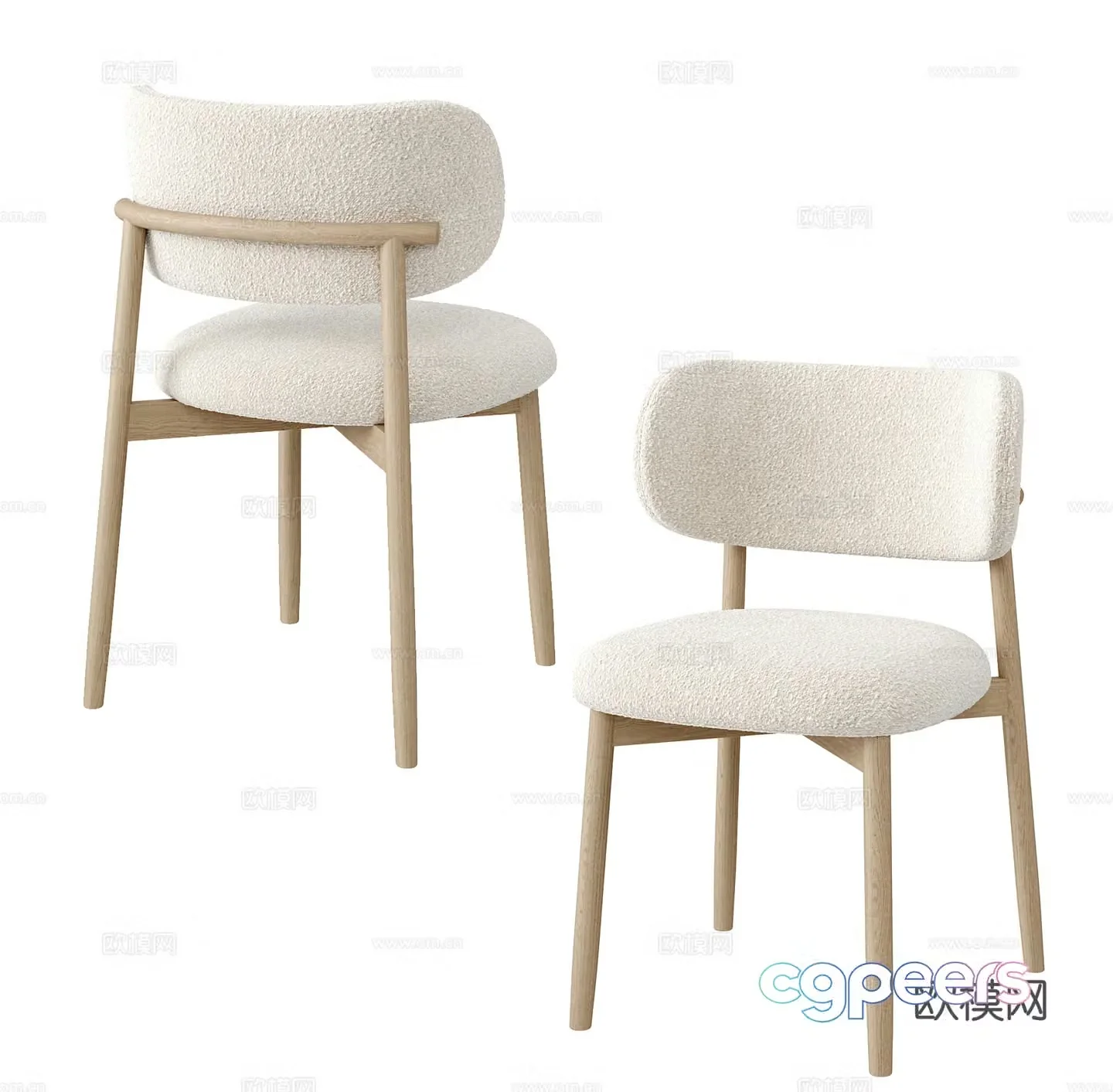 Cream-style dining chair Cream-style single chair Fabric single chair Lamb-feather single chair Lamb-feather casual chair 3d model
