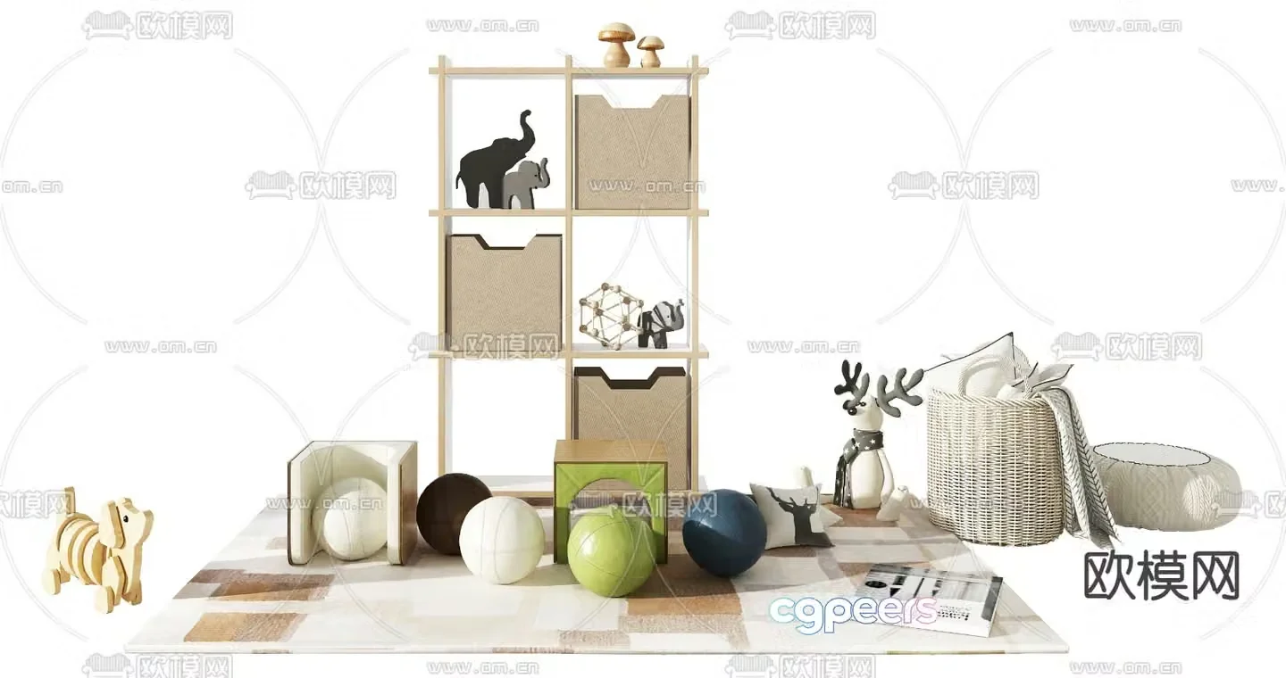 Modern children’s toy cabinet toy basket 3d model
