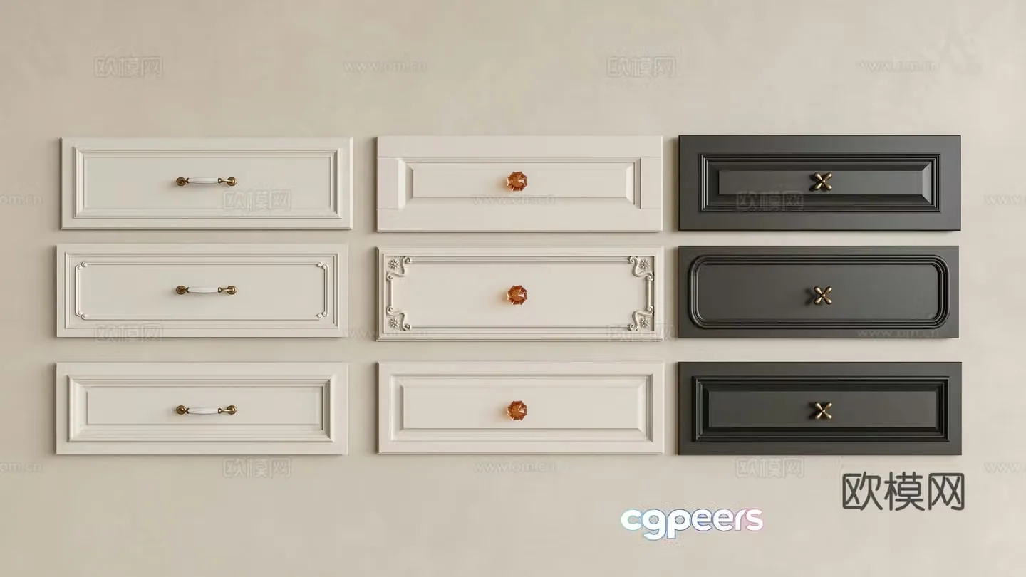 French mid-style cabinet door drawer door door handle Medium-style drawer door French drawer door French 3D model