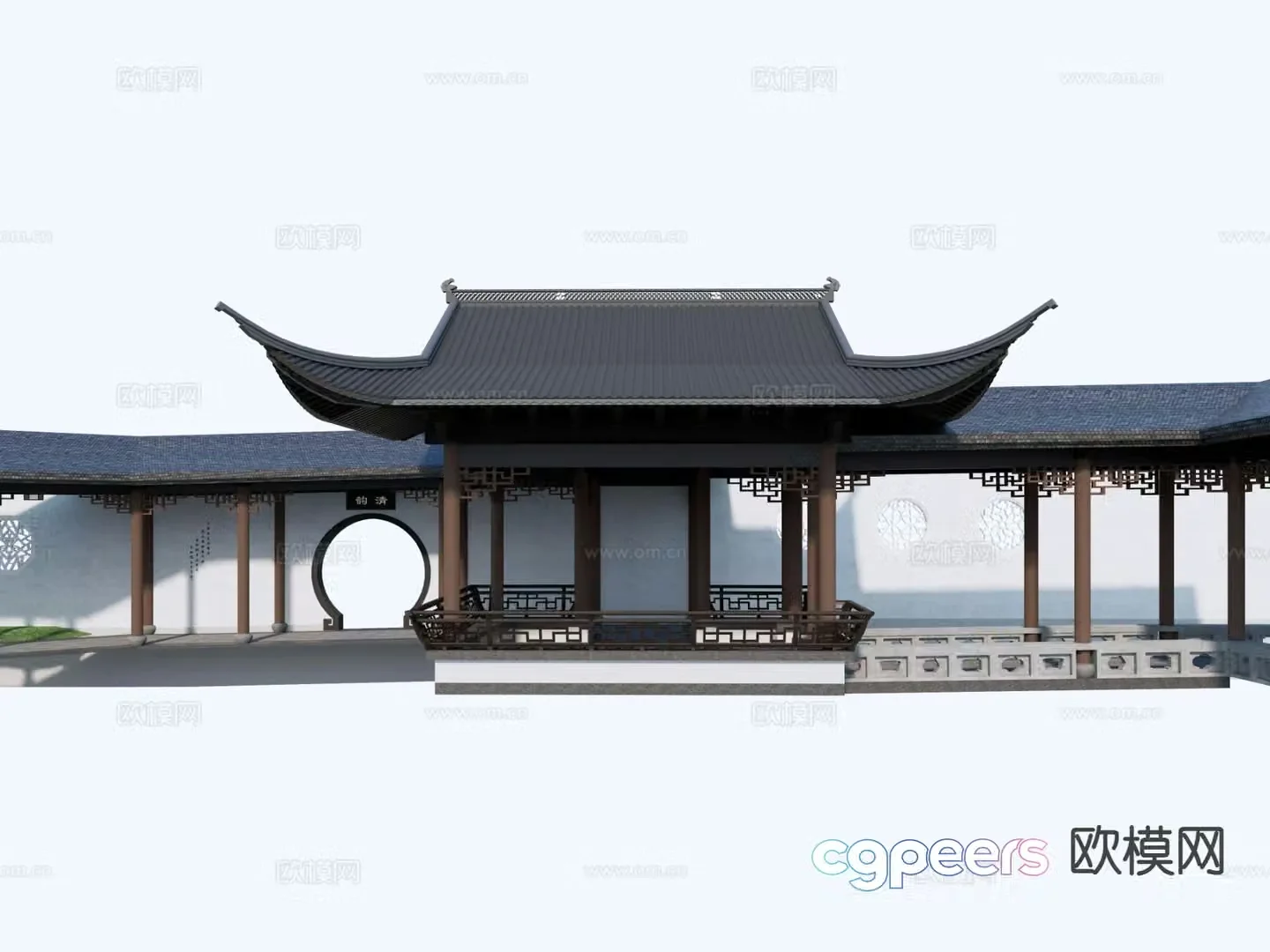 Chinese ancient building pavilion corridor corridor wind and rain corridor 3D model