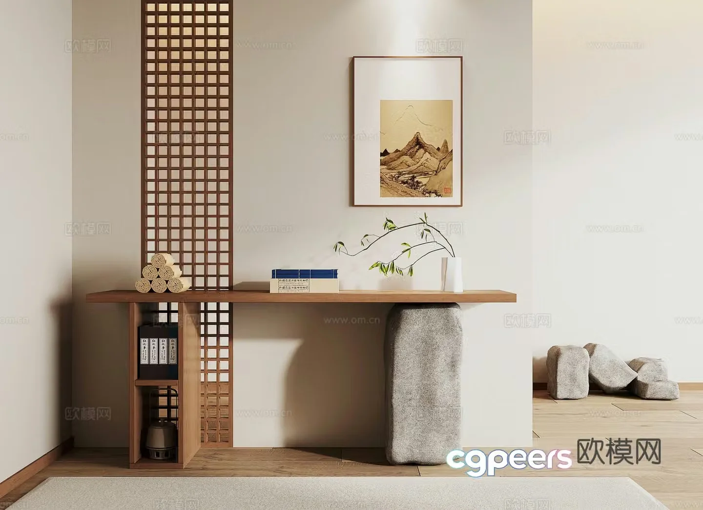 New Chinese style entrance hall end view 3D model