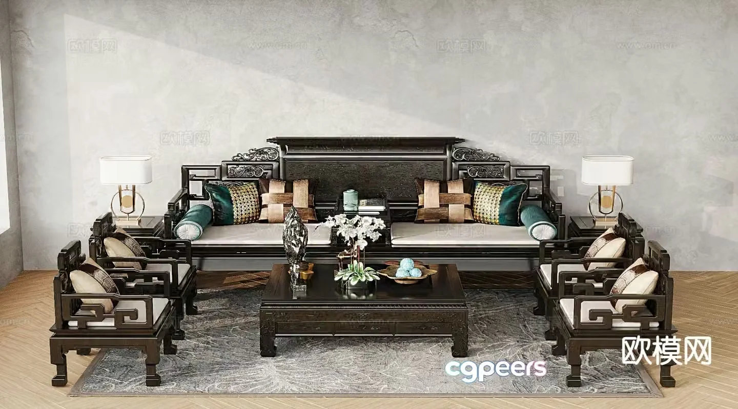 Chinese style modular sofa 3d model