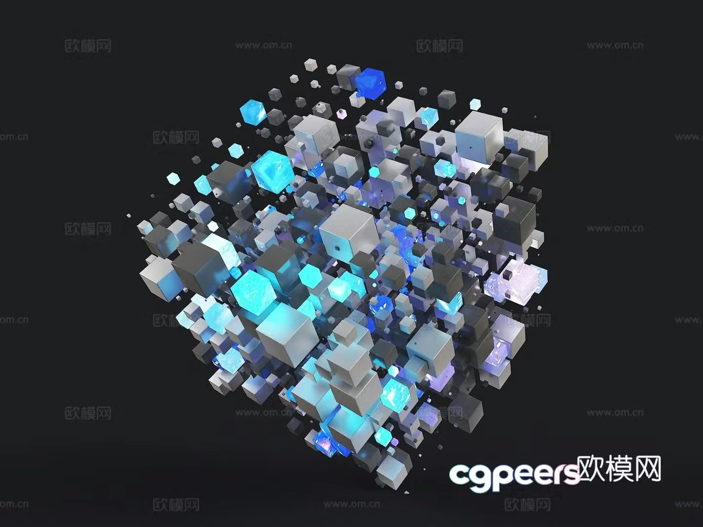 Technology sculpture Technology random square luminous square styling blocks block matrix divergent square sculpture 3D model