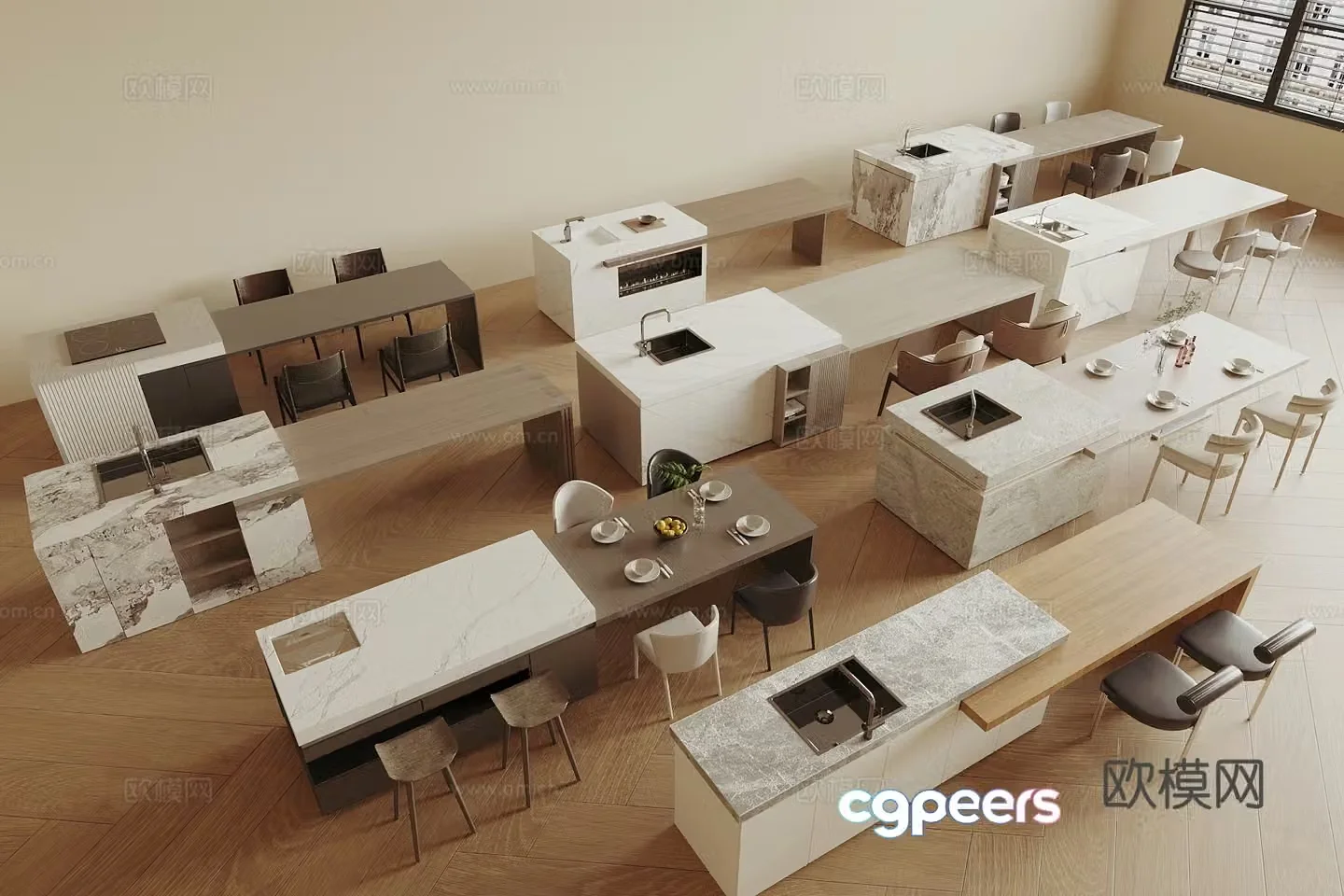 Modern Zhongdao dining table and chair combination 3D model