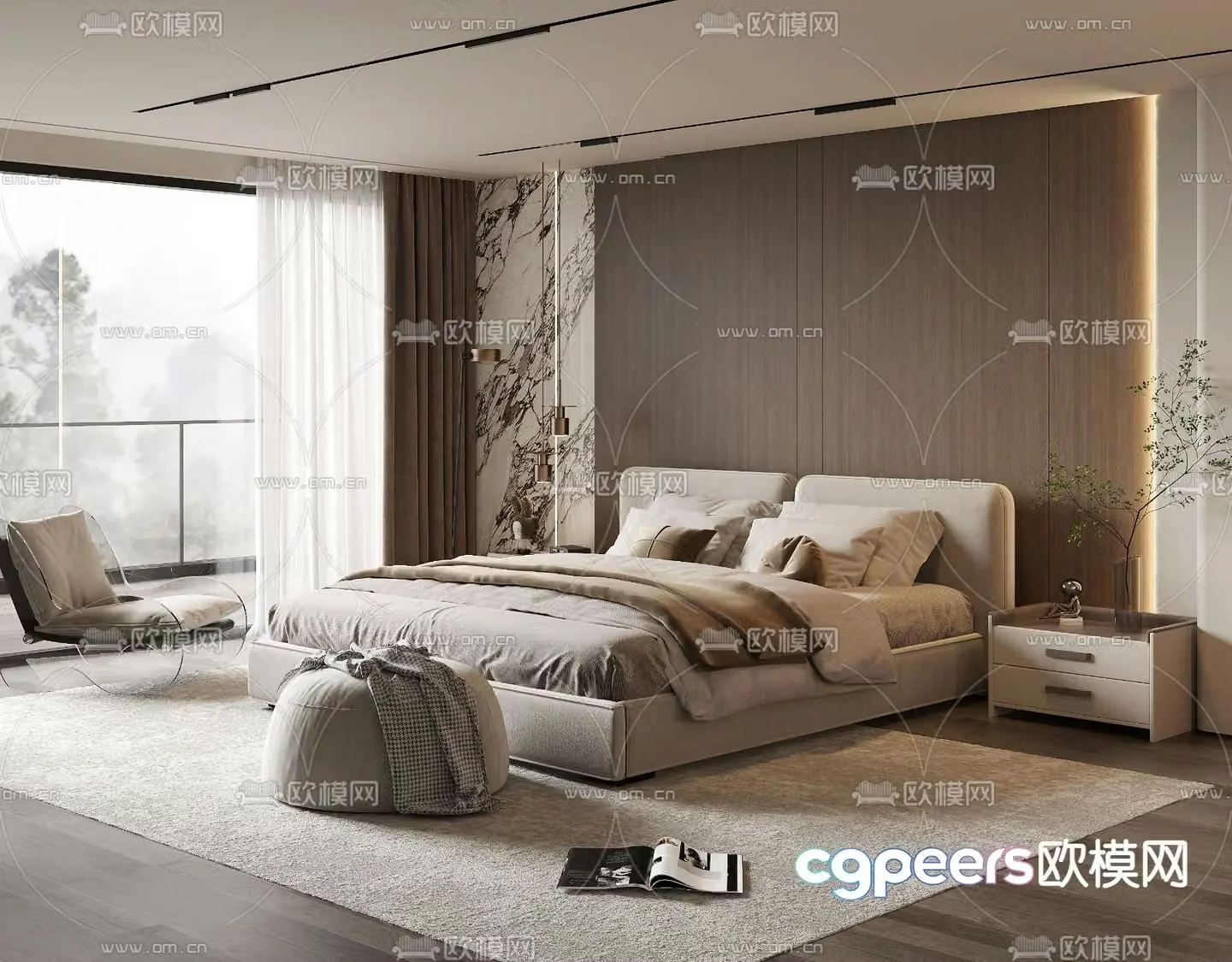 Modern double bed 3d model