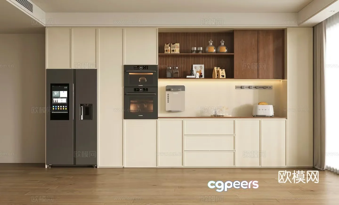 Modern cream style wine cabinet medieval style wine cabinet sideboard movable track socket ornament 3D model