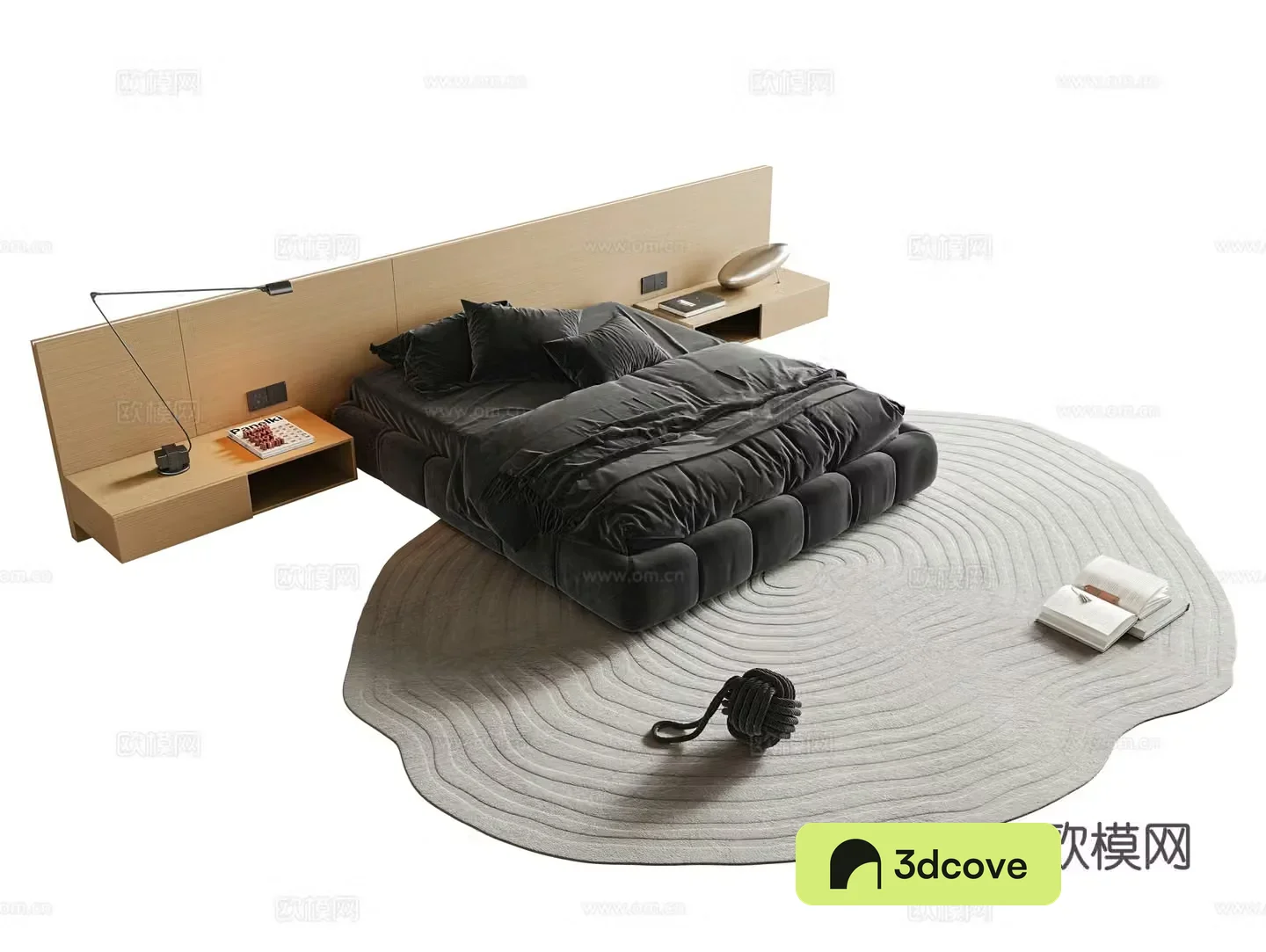 Modern minimalist double bed fabric double bed master bedroom double bed head back panel hanging bedside table