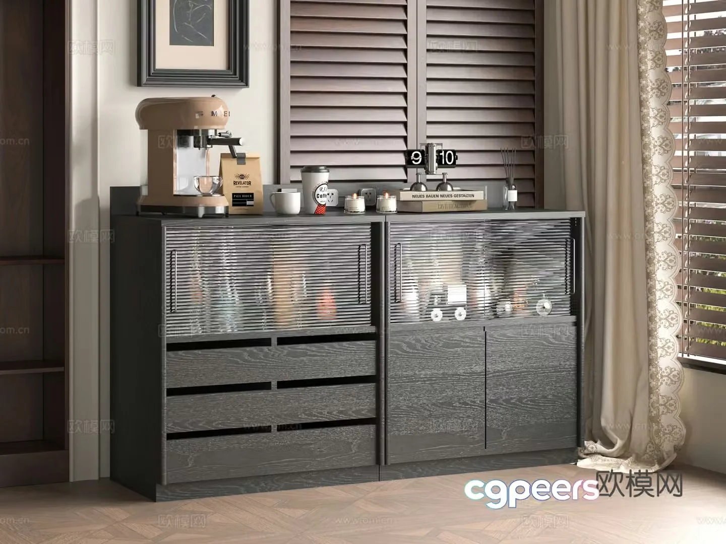 Middle -aged Wind Counter Cabinet 3D Model
