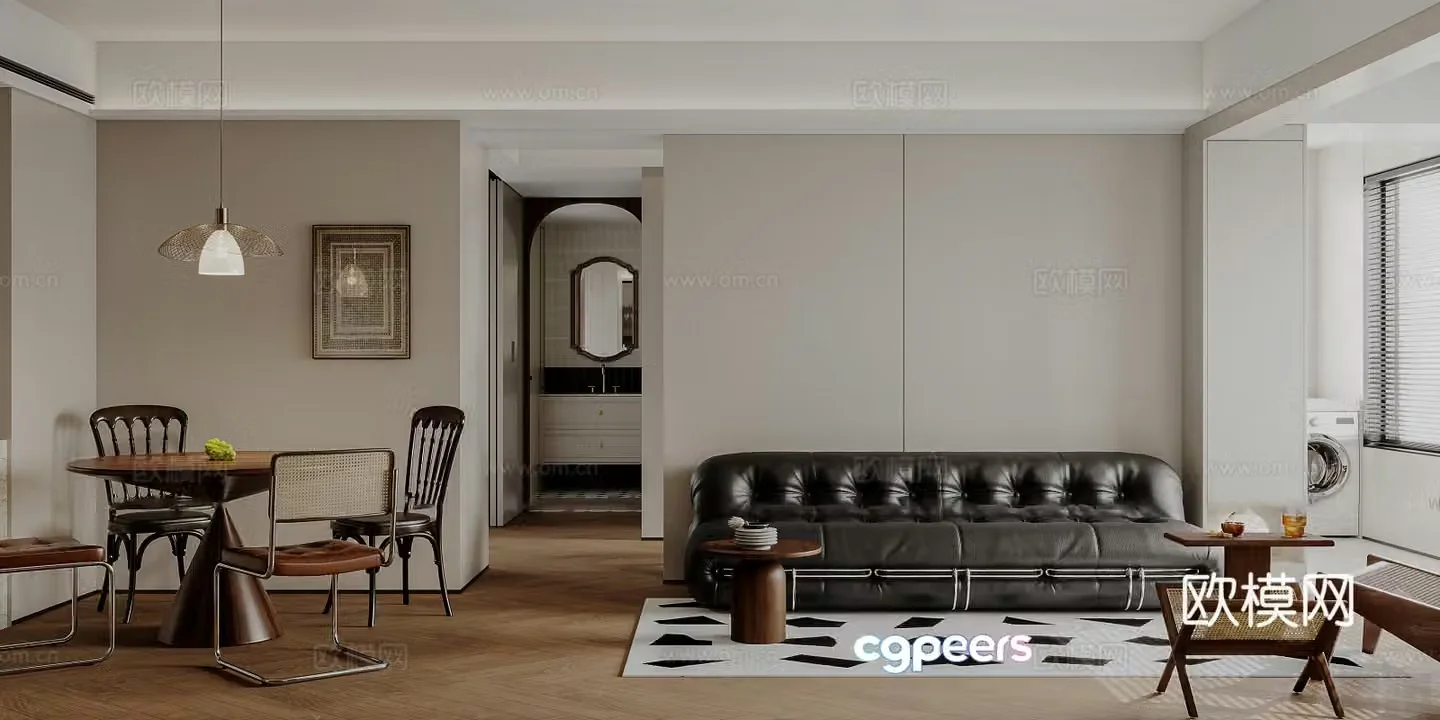 Modern living and dining room sofa and coffee table combination dining table and chair combination piano 3d model