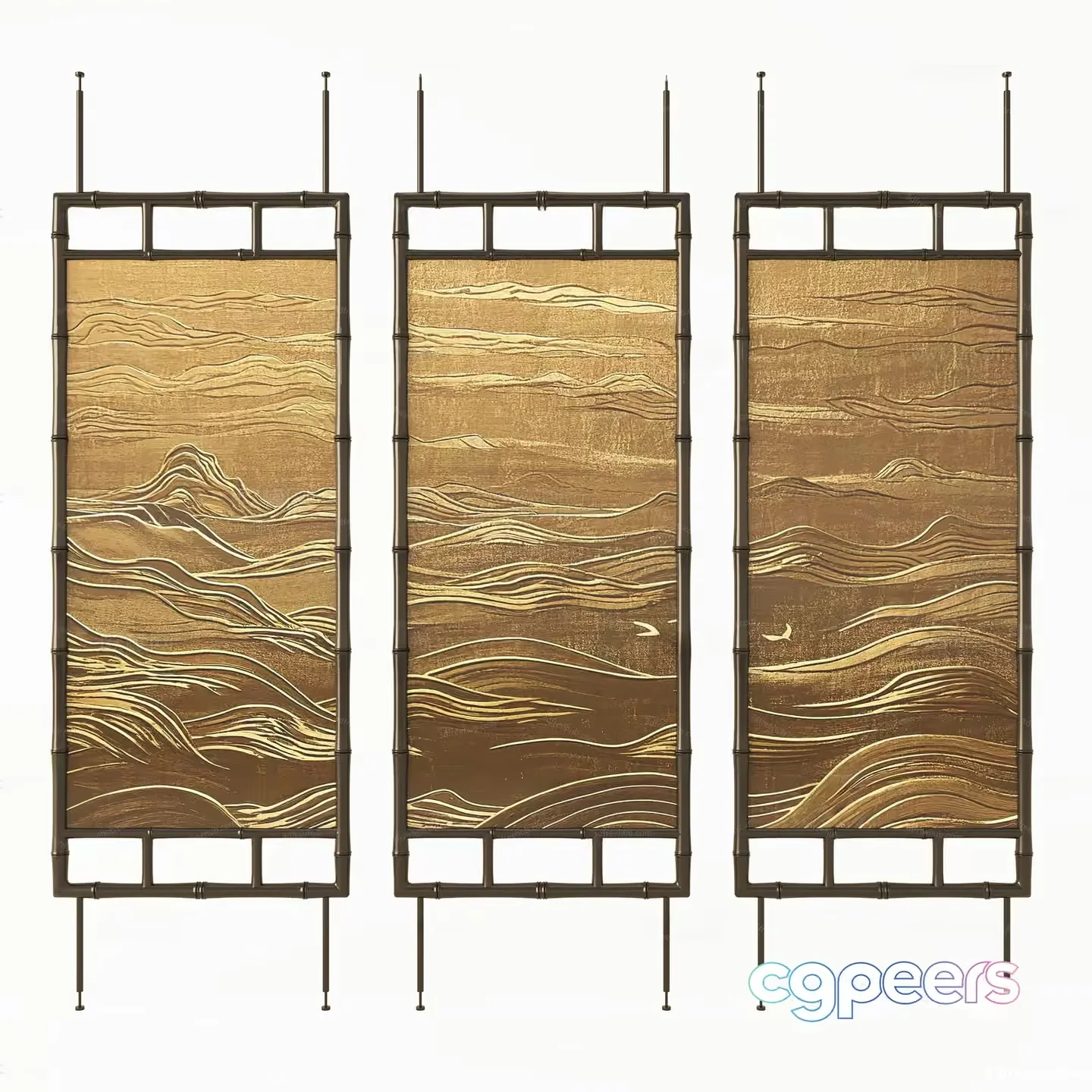 Three Wall Hangings With A Desert Landscape 3D Model – 20214 – VRAY Render