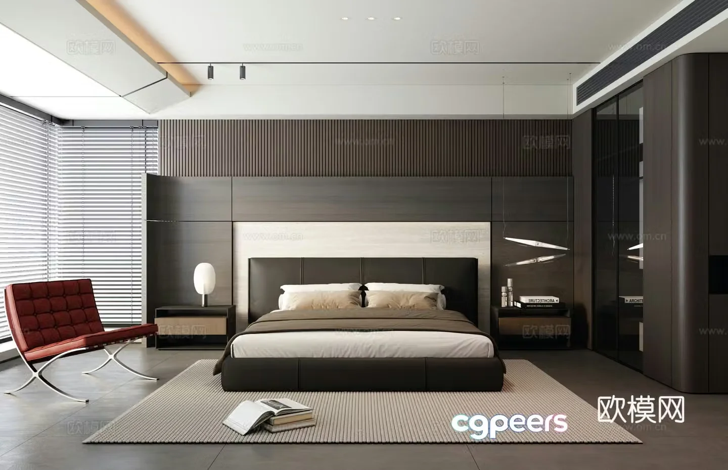 Italian minimalist bedroom master bedroom bay window bedroom master light 3D model