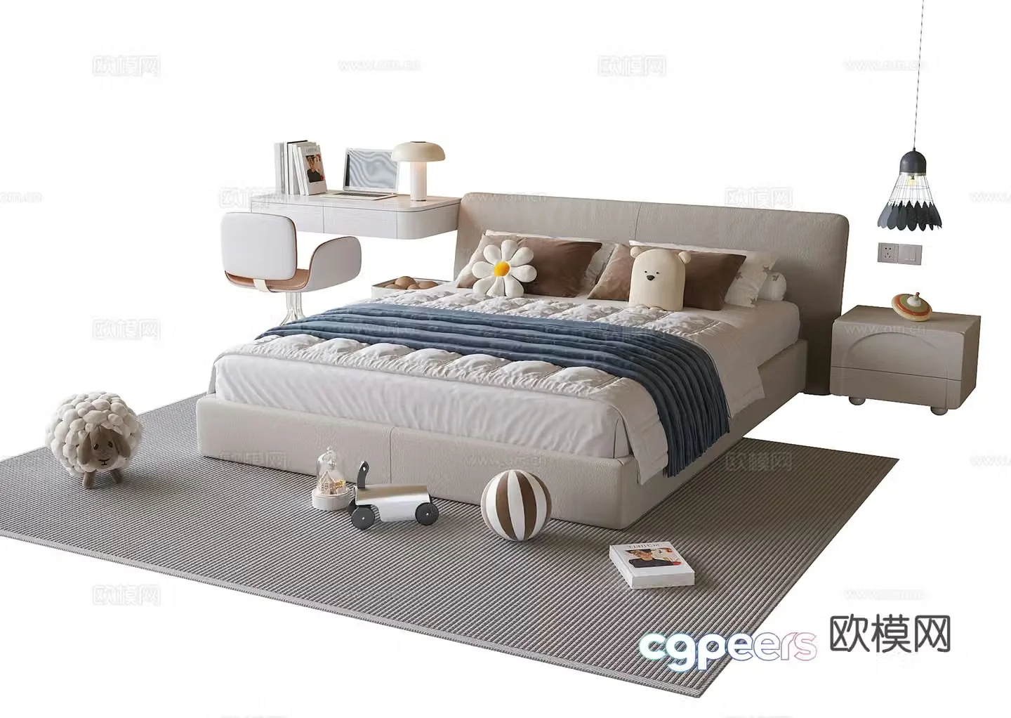 Modern children’s room children’s desk and chair 3d model