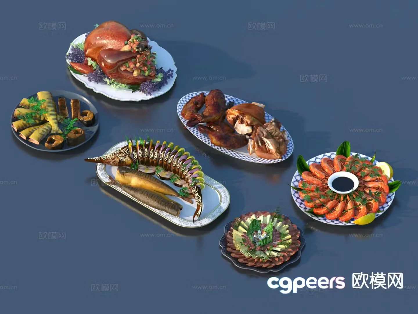 Food Shrimp Grilled Chicken Grilled Fish 3D Model