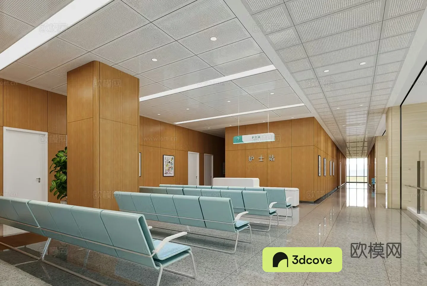 Hospital nurse station walkway
