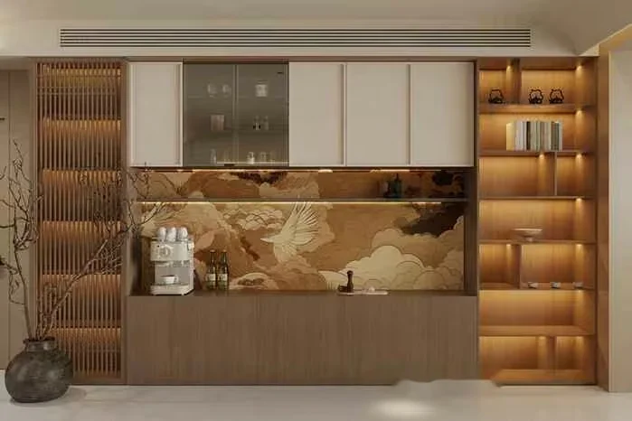 Modern Asian-Inspired Shelving Unit 3D Model – 9306 – CORONA Render