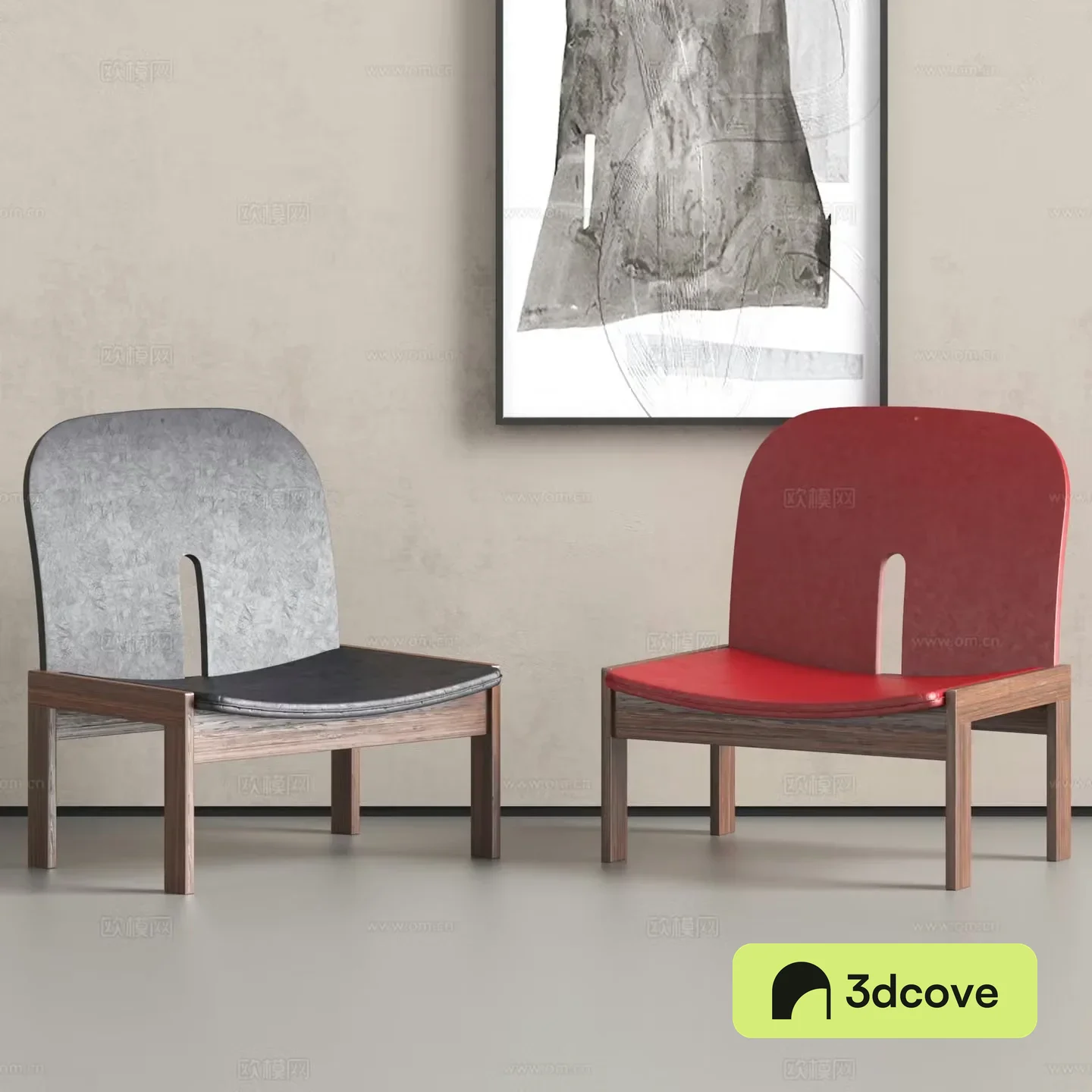 Wasabi chair retro solid wood chair casual solid wood chair light luxury single chair 3D model