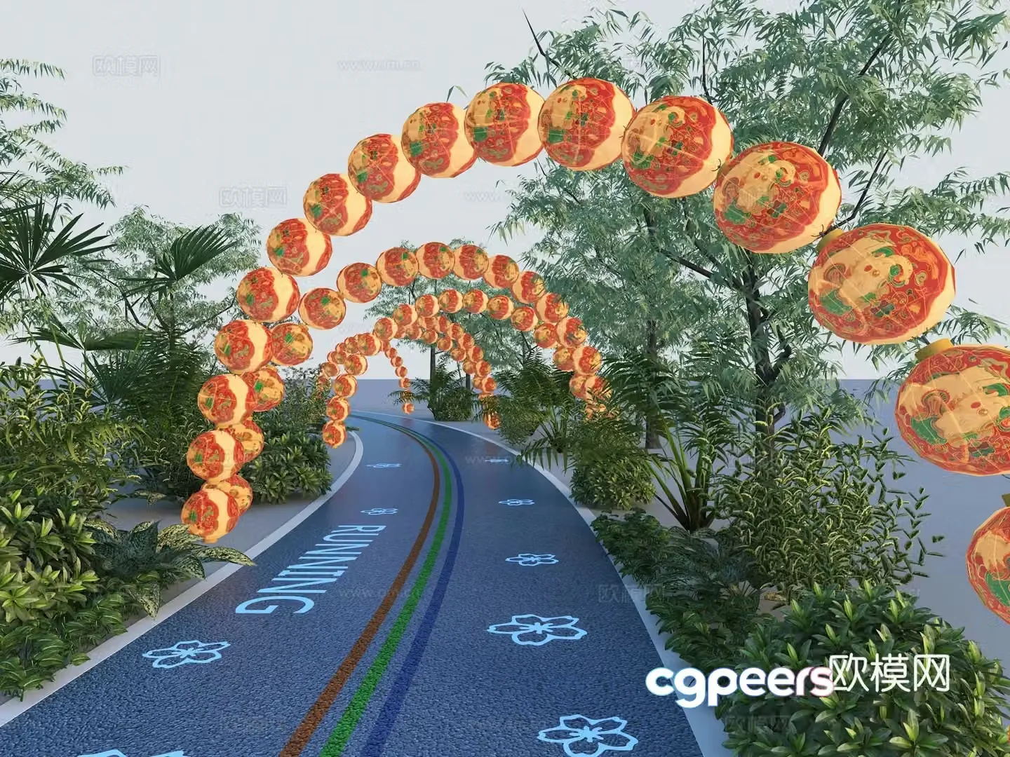 New Chinese greenway construction lantern frame lantern internet celebrity check-in 3D model