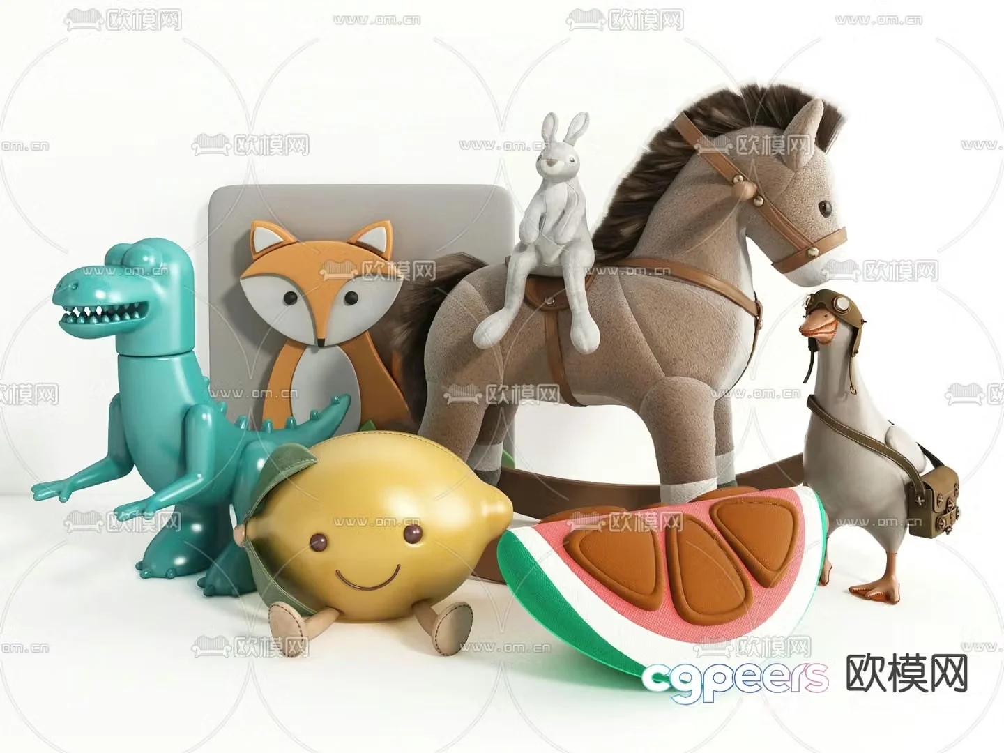 Modern wooden horse doll dinosaur doll toy 3d model
