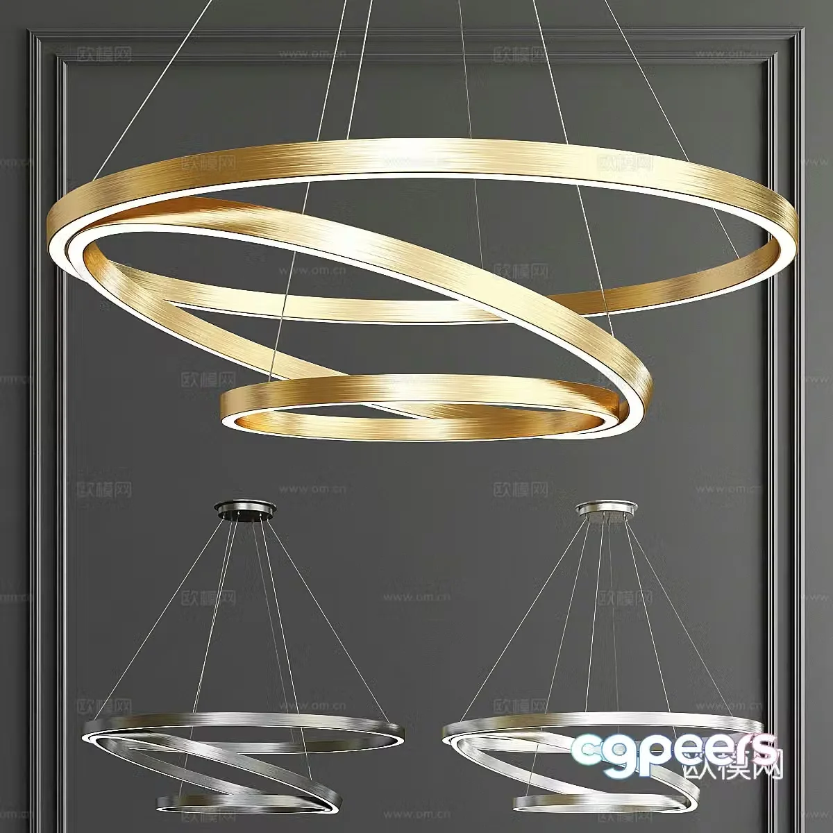 Modern light luxury ring decorative chandelier 3d model