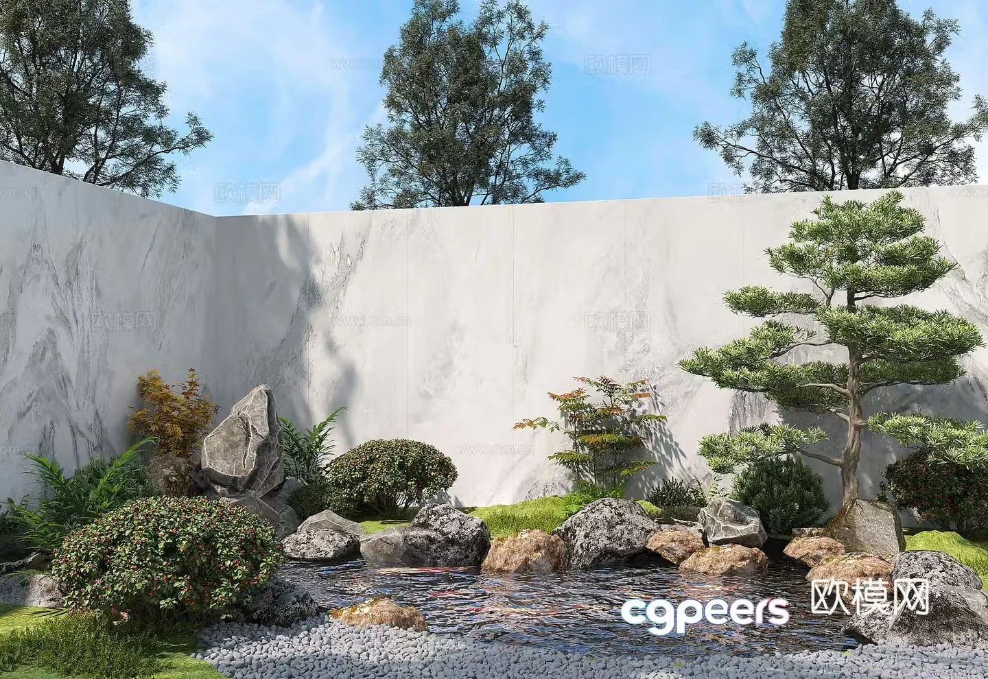 New Chinese style waterscape rockery waterscape 3D model