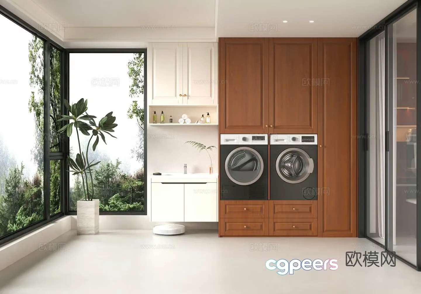 French medieval style laundry room simple European washing cabinet cherry wood washing cabinet 3d model
