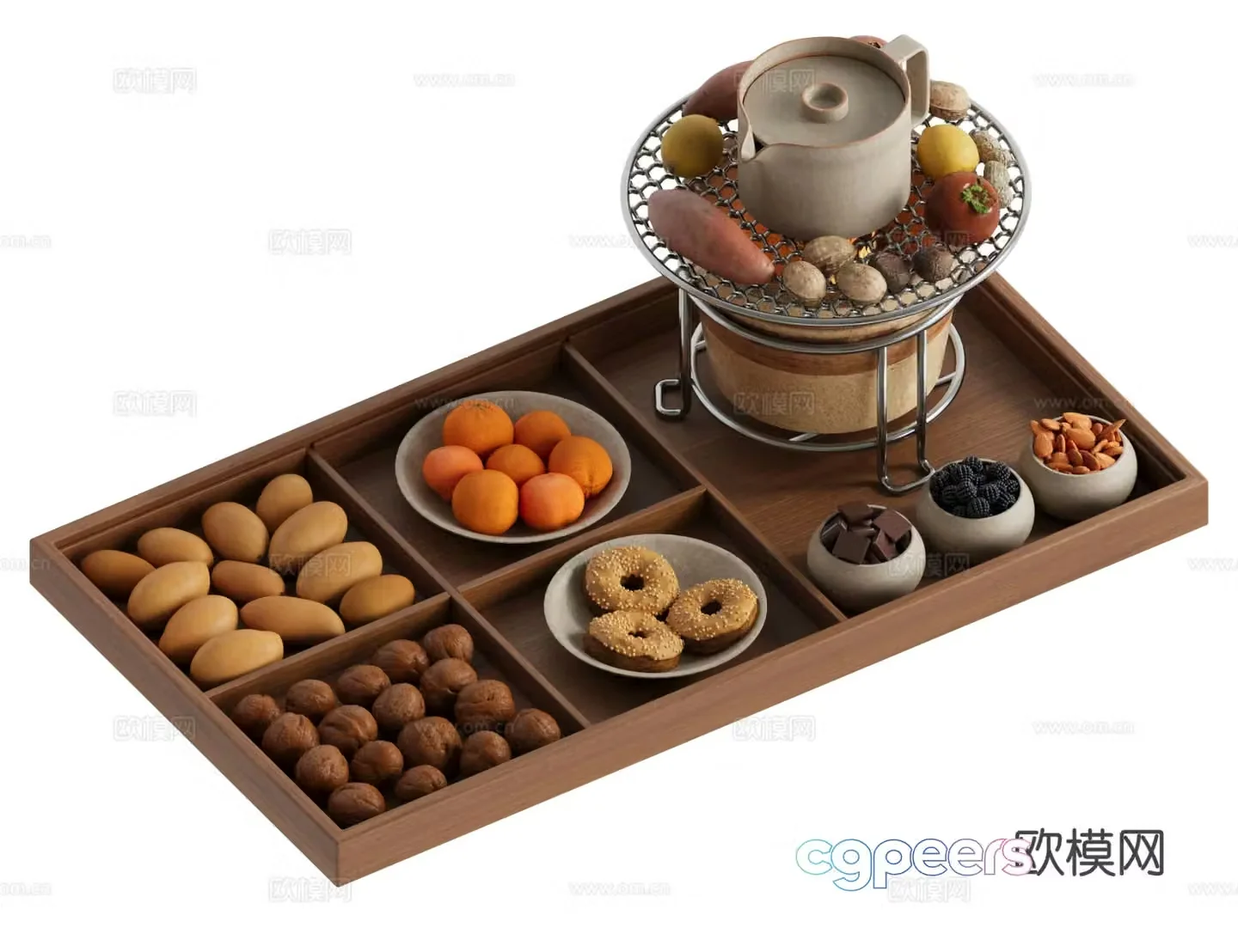 New Chinese tea set making tea around the stove tea tray 3D model