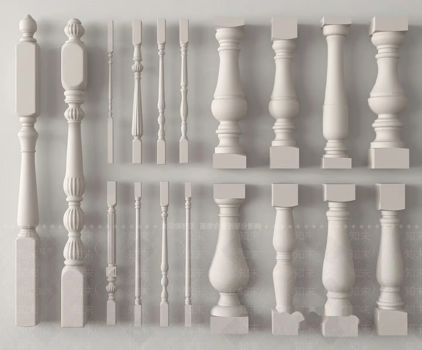 A Collection Of White Balusters 3D Model – 8868 – VRAY Render