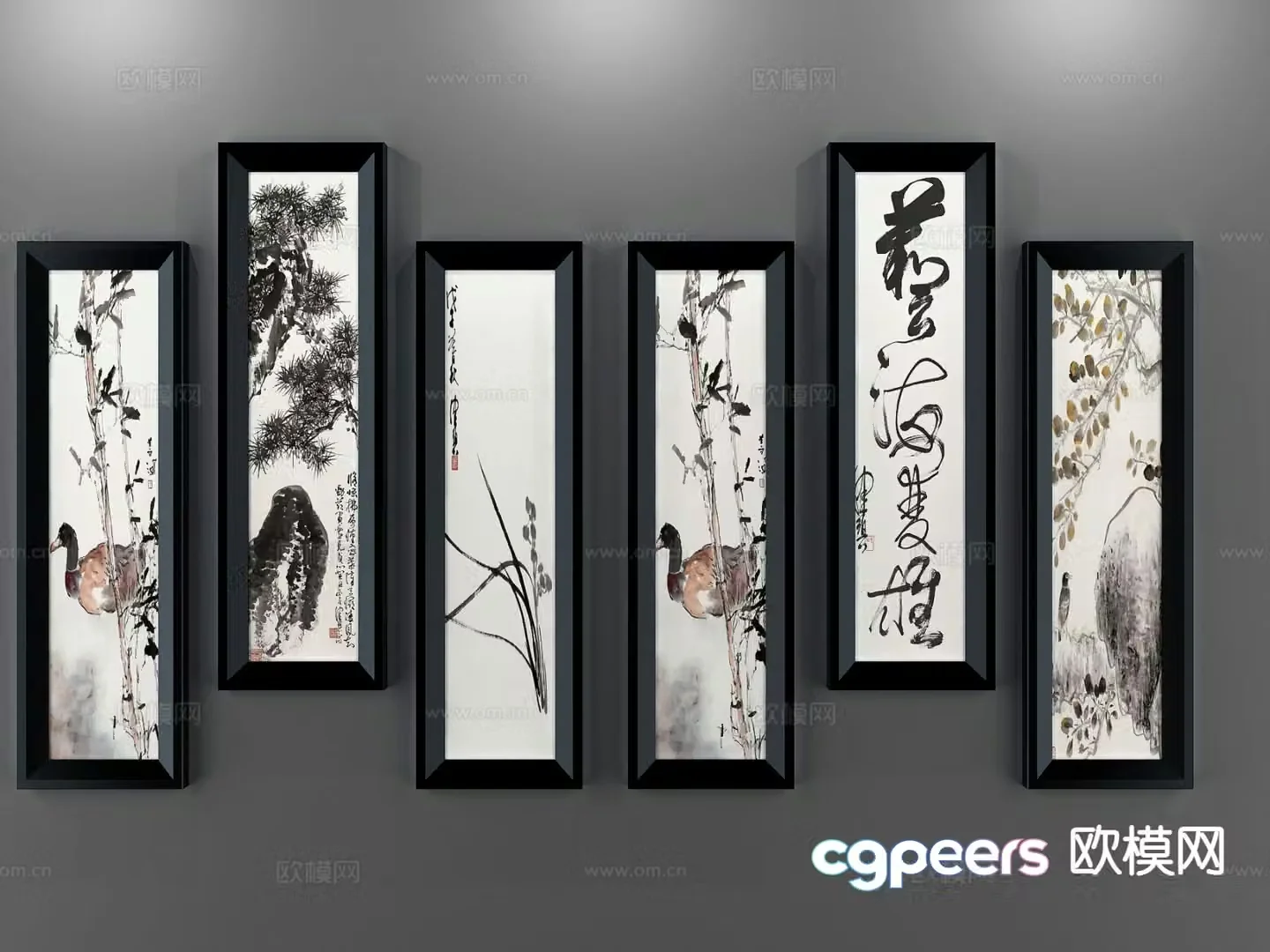 New Chinese style decorative painting ink painting 3D model