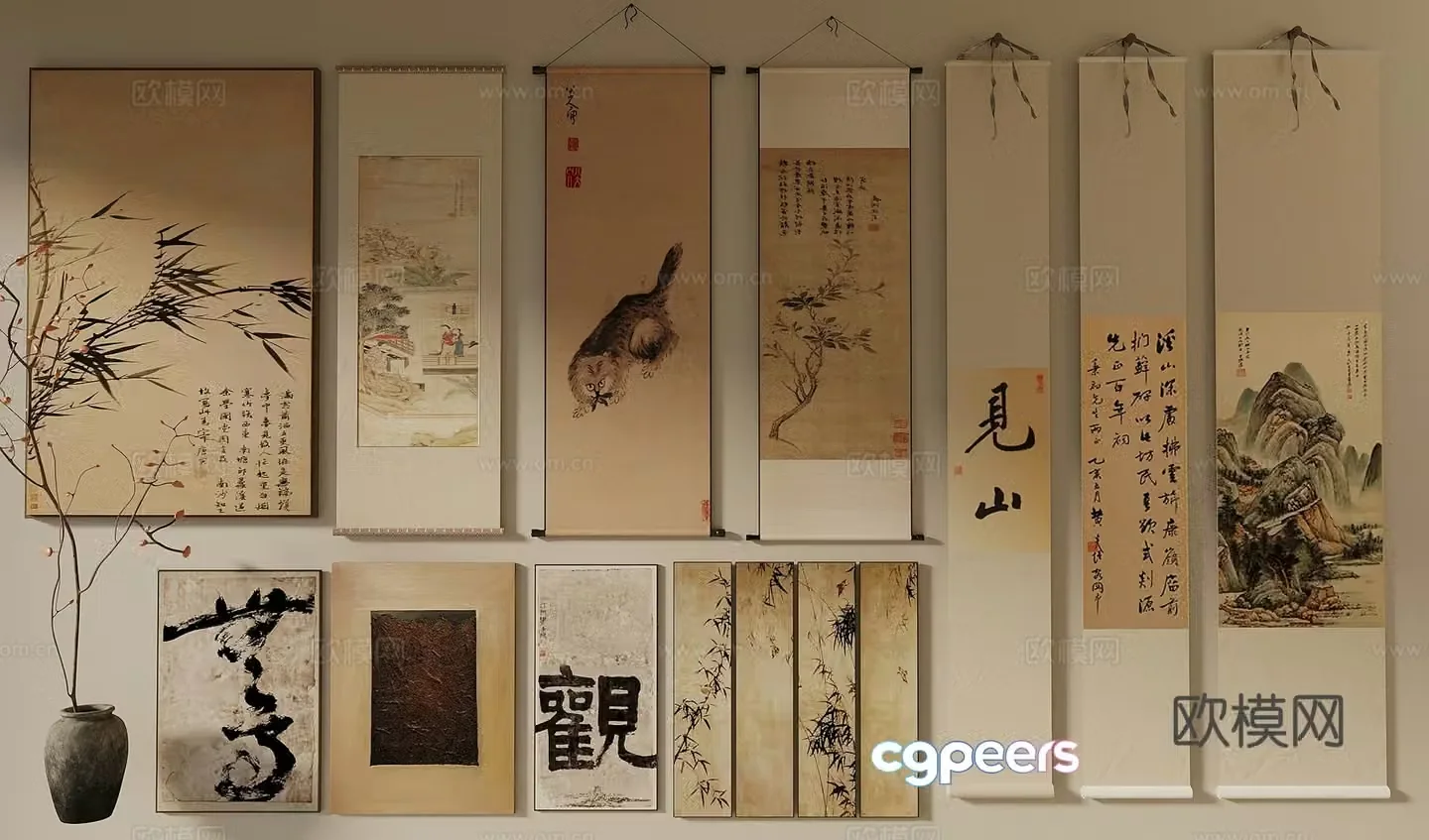 Song style new stroke hanging paintings landscape paintings ink paintings calligraphy and paintings calligraphy and paintings 3D model