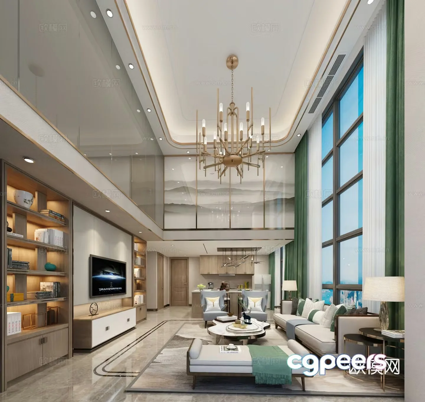 New Chinese style hollow living room 3D model