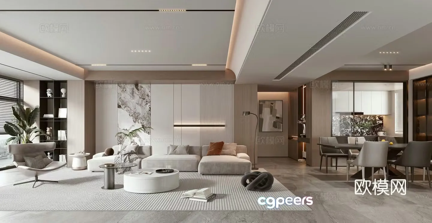 Modern light luxury living room 3d model