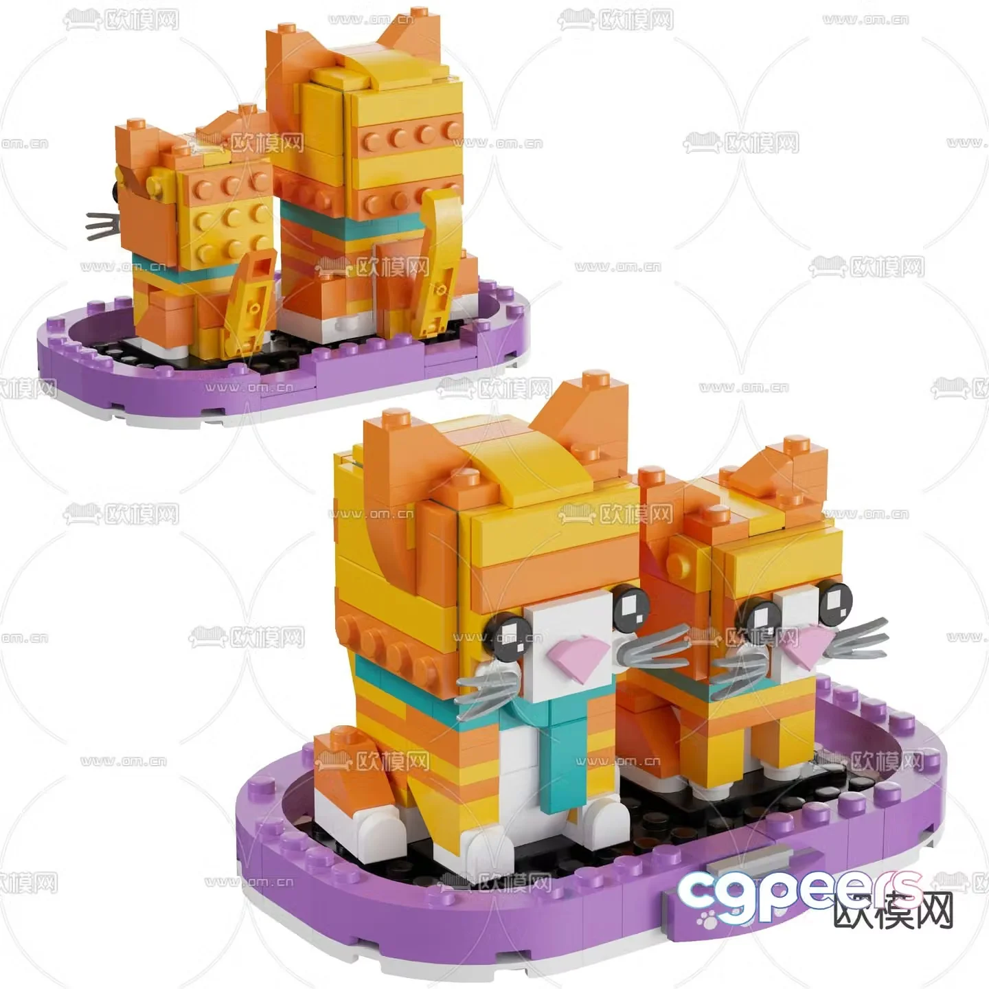 Modern building blocks yellow tabby cat toy 3d model