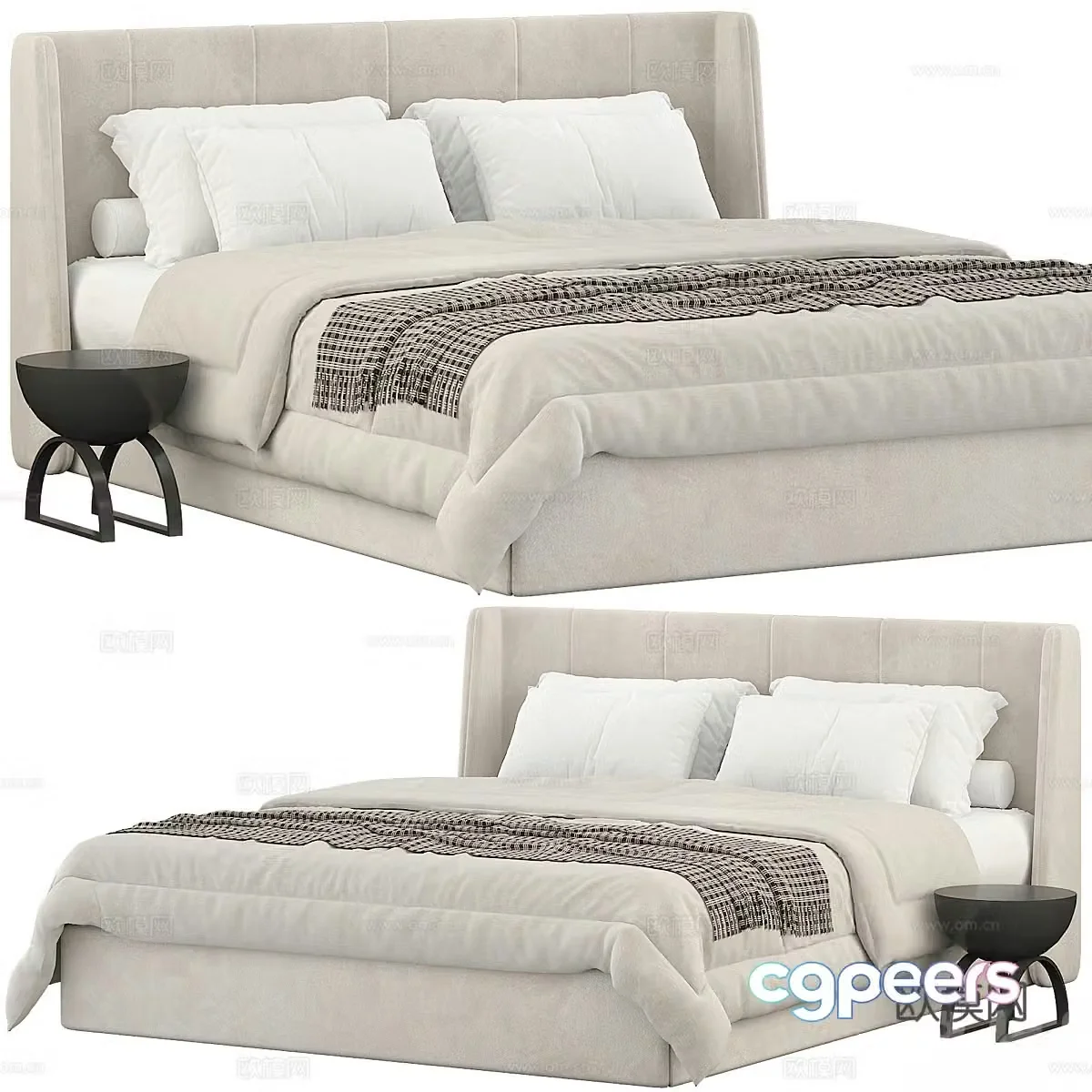 New Chinese fabric double bed 3D model
