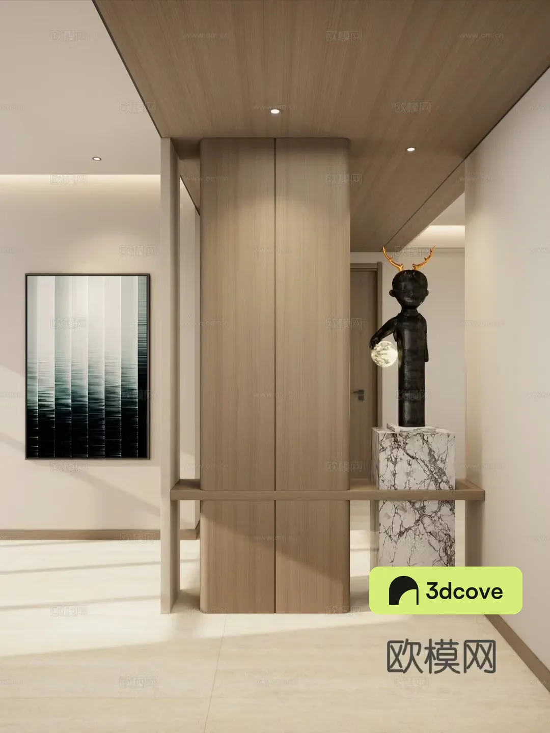 Nordic Cream Style Sculpture Partition Transparent View Solid Wood Top Hanging Painting Entrance