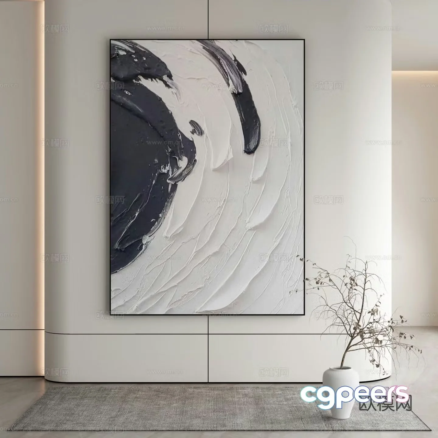 New Chinese style decorative painting texture painting hanging painting 3D model