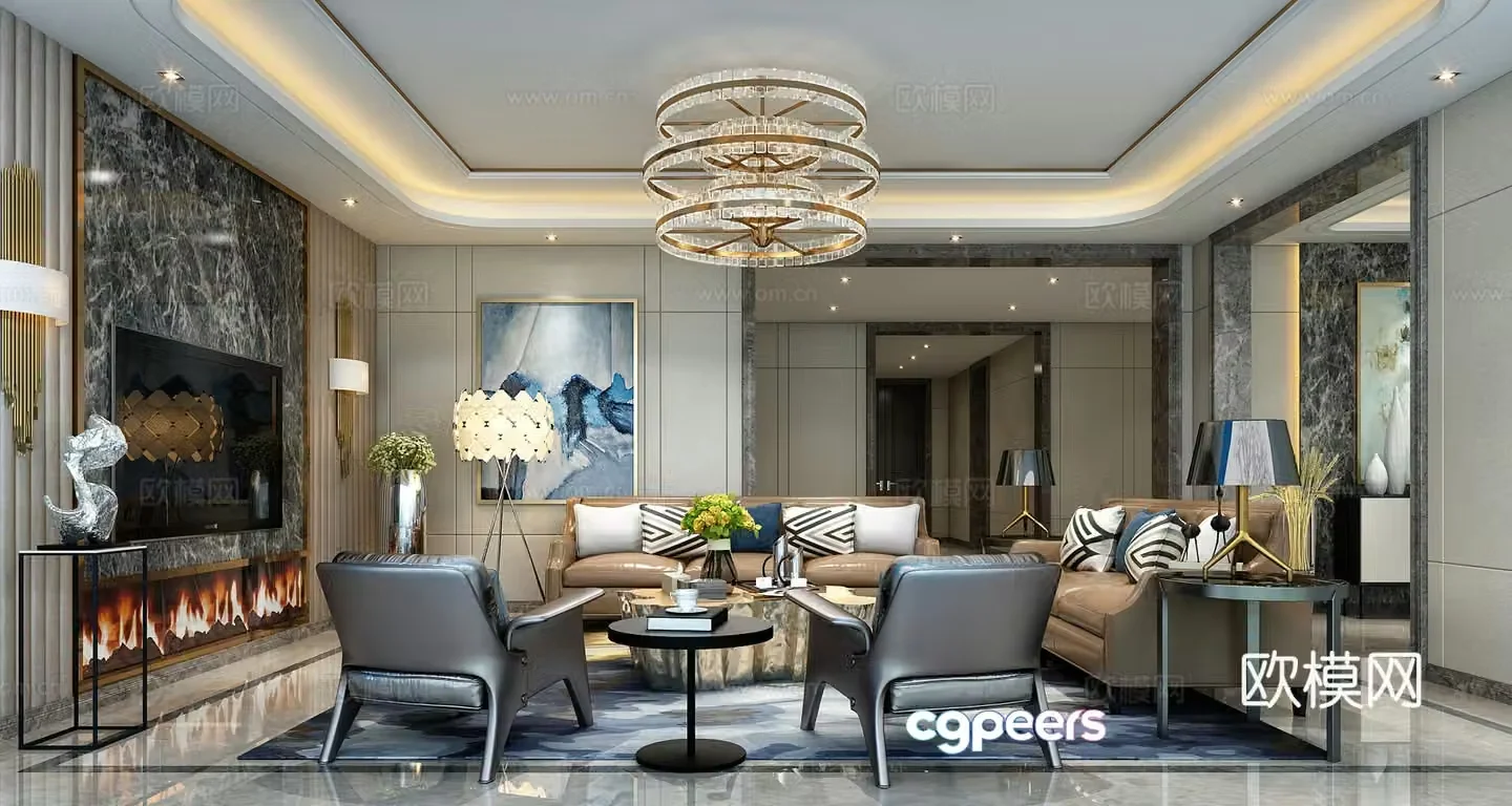 Modern light luxury living and dining room 3D model