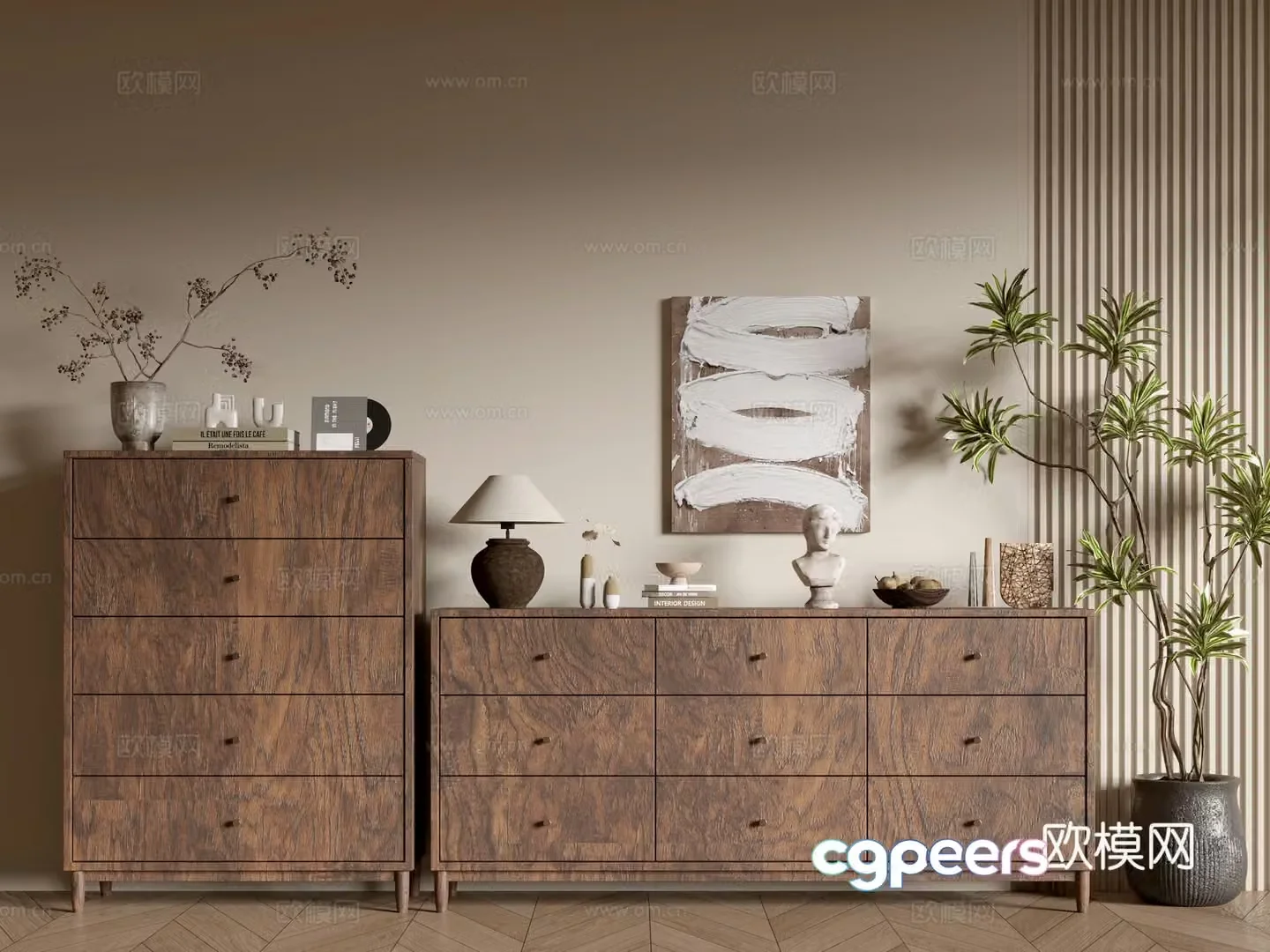 Middle-aged wood grain cabinet Wasabi Fengkou Whole cabinet Side cabinet Balcony cabinet Storage cabinet 3D model