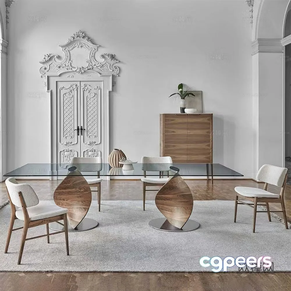 Porada Nordic dining table and chairs glass dining table 3d model