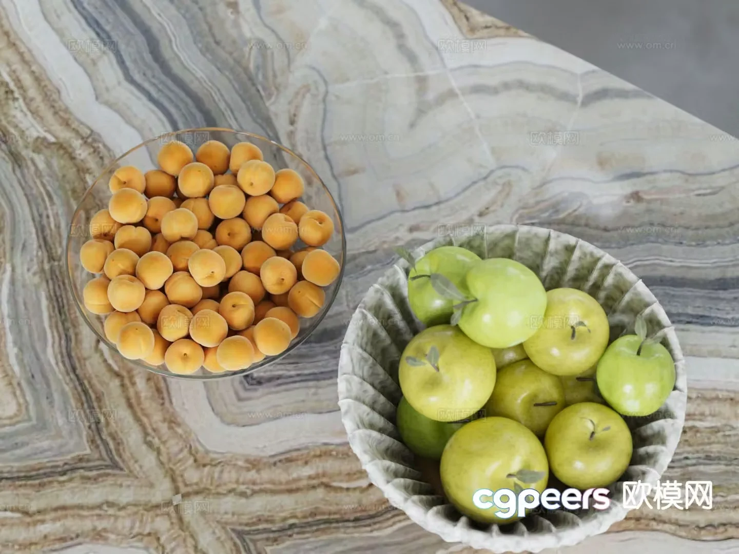 Fruit Fruit Plate Green Apple Apricot 3D Model