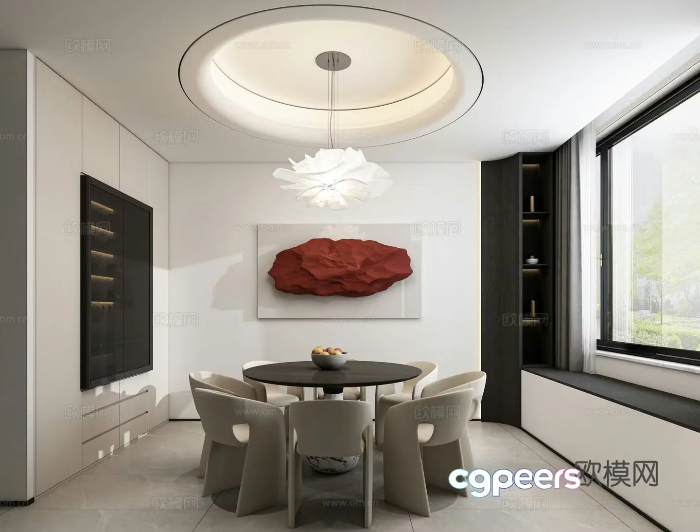 Modern light luxury villa restaurant 3d model