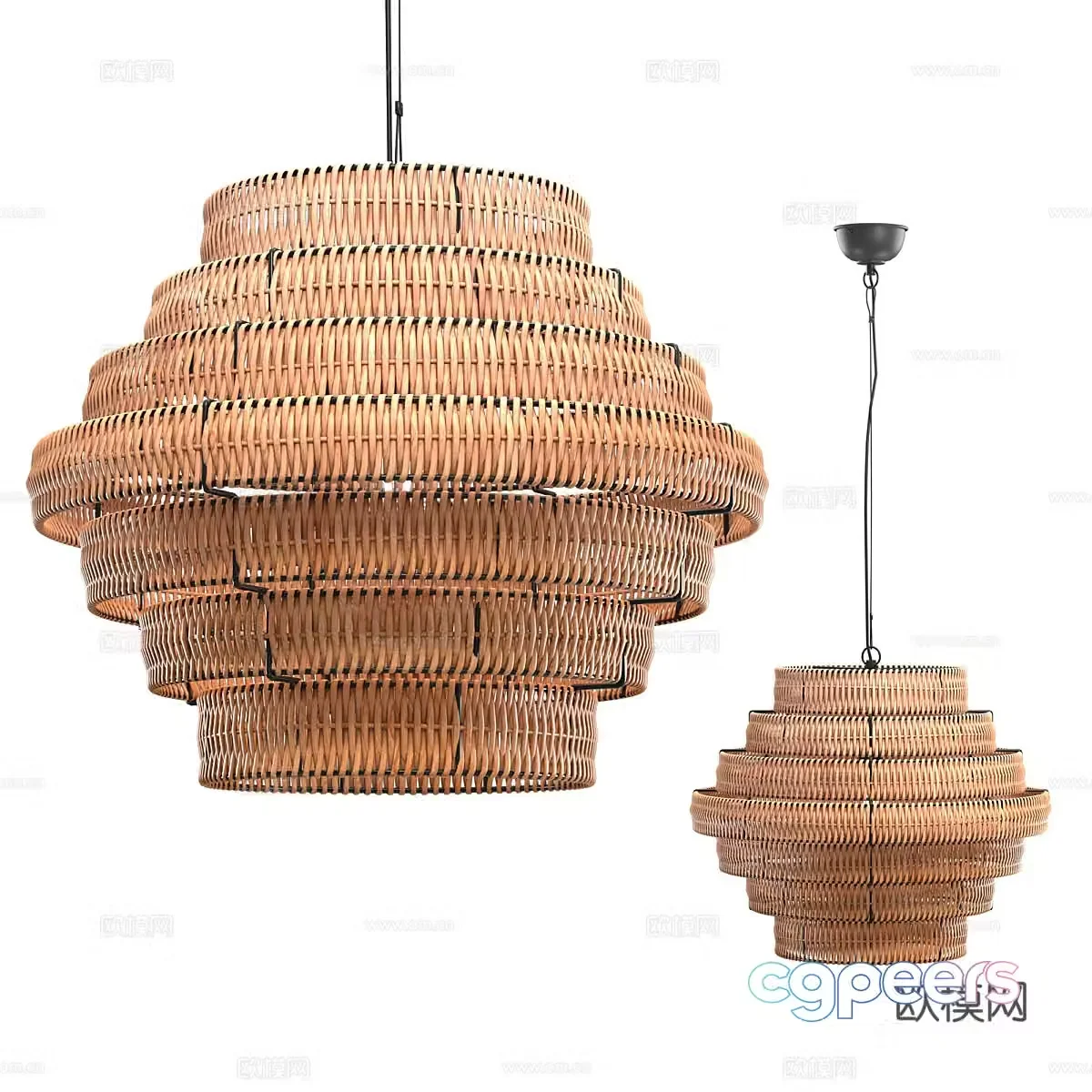 Wabi-sabi rattan chandelier 3d model