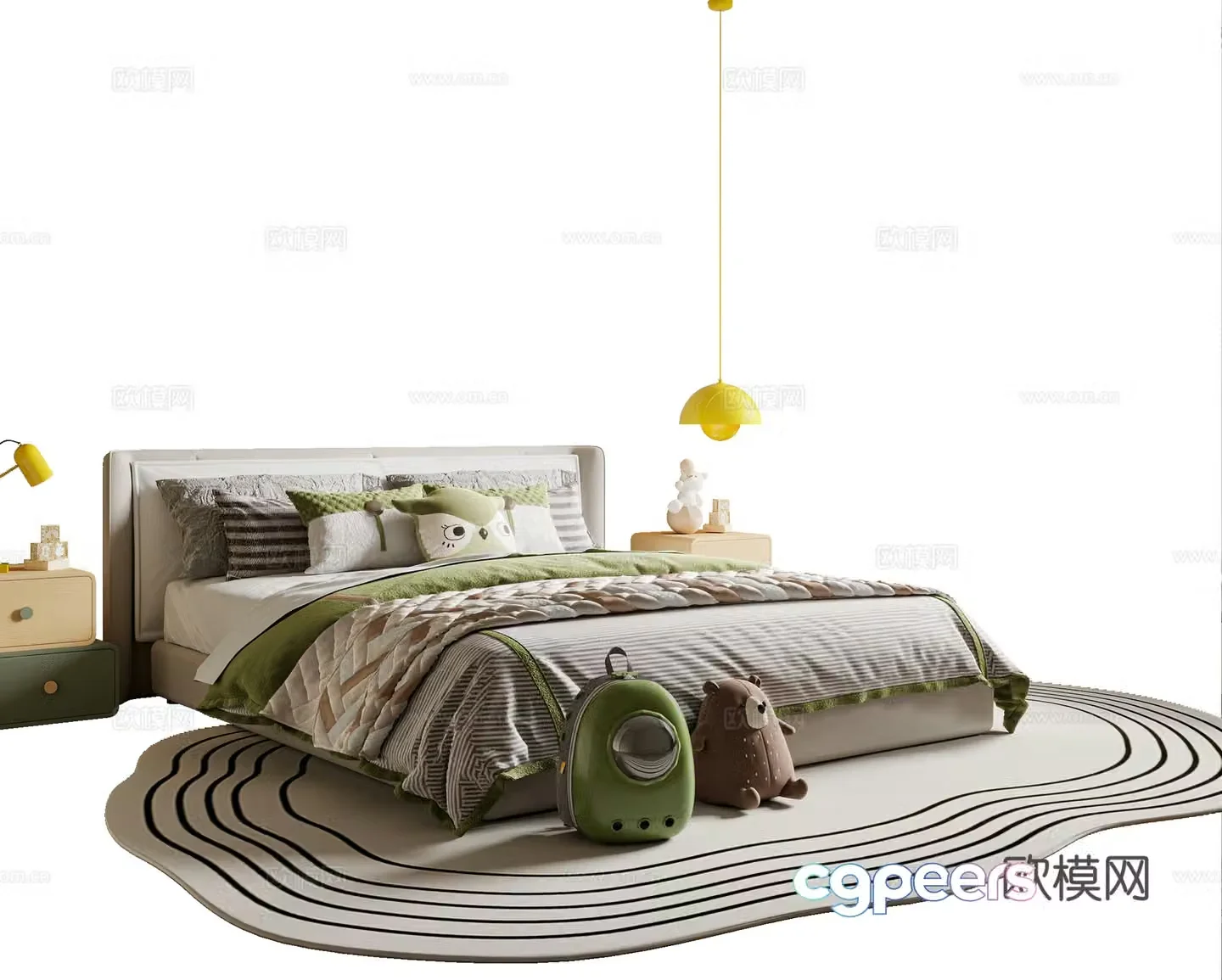 Modern children’s bed fabric bed doll toys children’s bedside table chandeliers 3d model